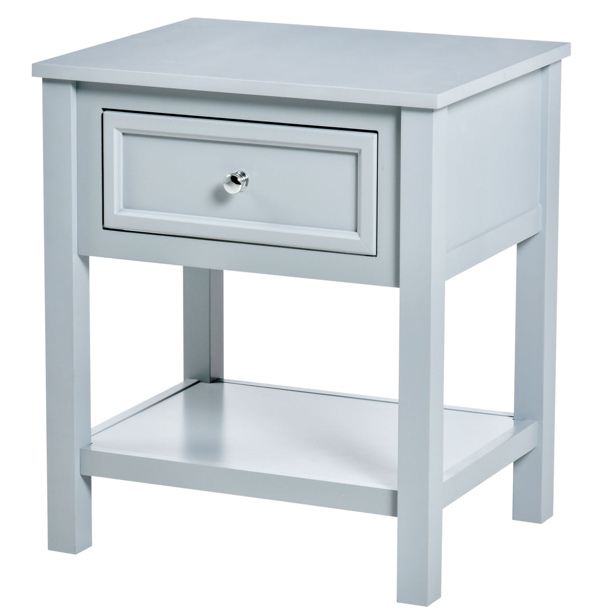 Compact Convenience: Gray End Table with Drawer and Bottom Shelf for Living Spaces