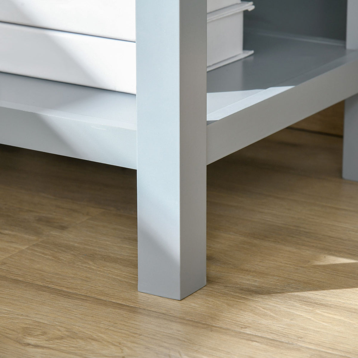 Compact Convenience: Gray End Table with Drawer and Bottom Shelf for Living Spaces
