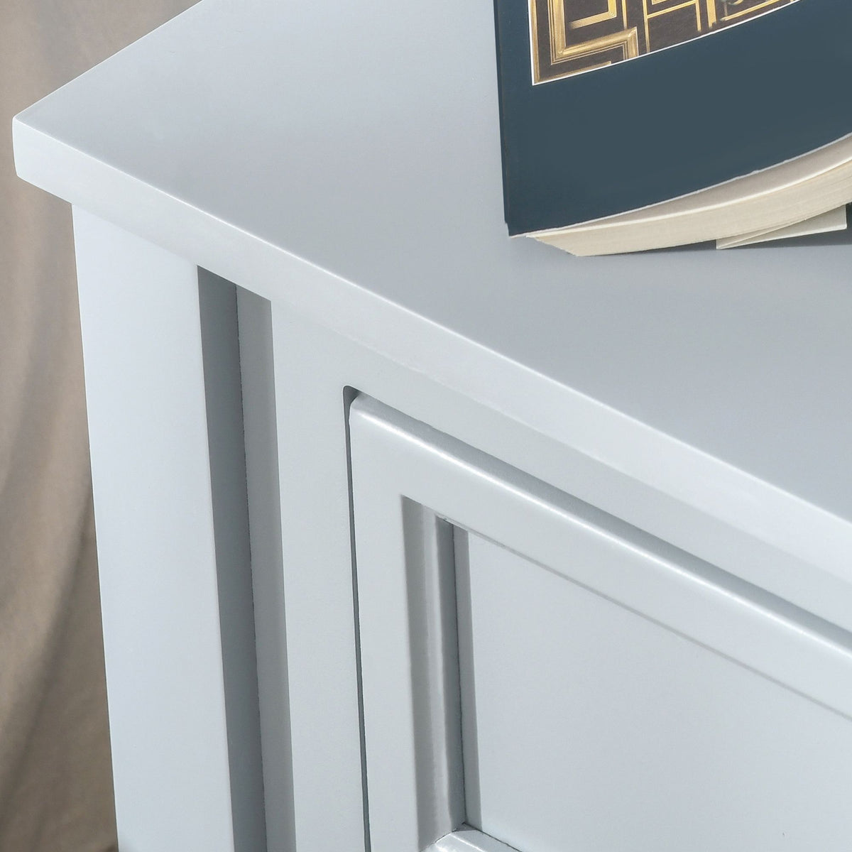 Compact Convenience: Gray End Table with Drawer and Bottom Shelf for Living Spaces
