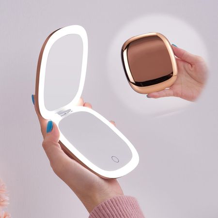 Rose Gold Rechargeable LED Travel Mirror