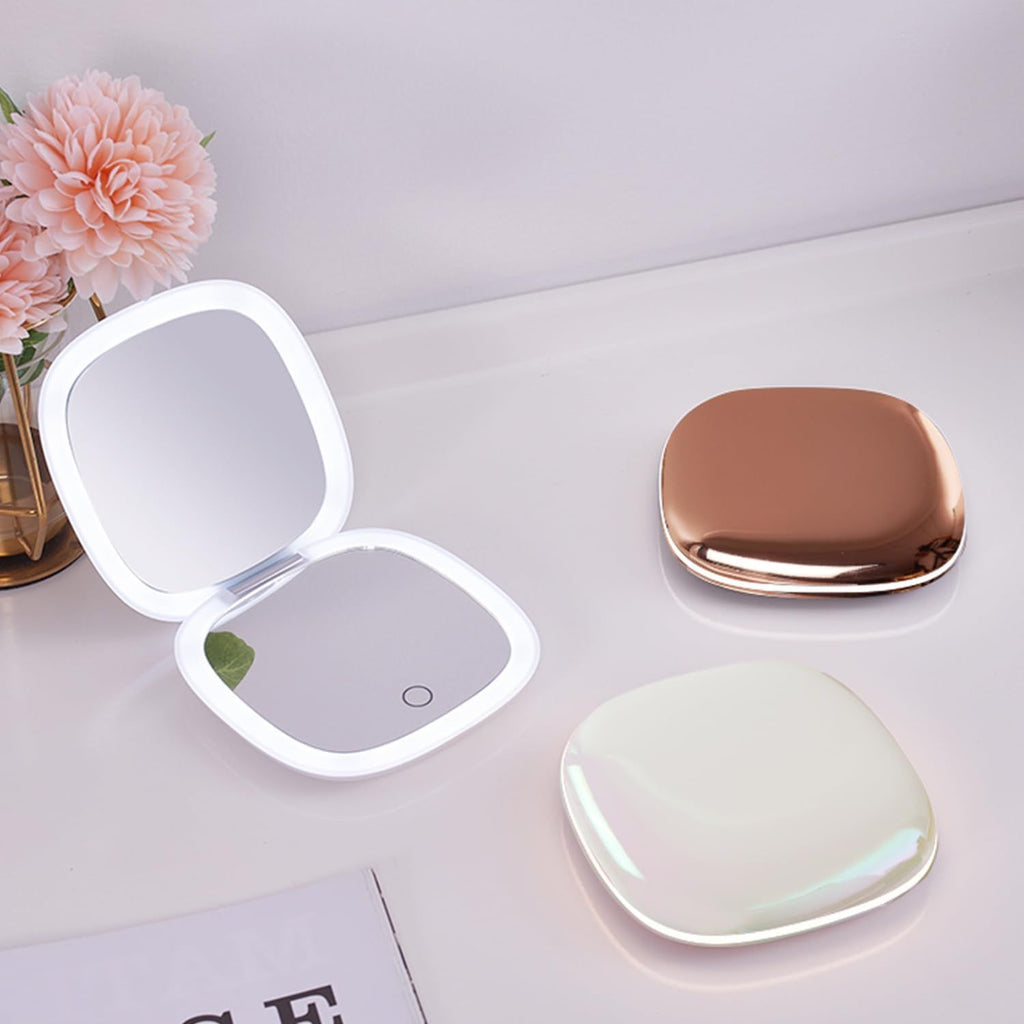 Rose Gold Rechargeable LED Travel Mirror