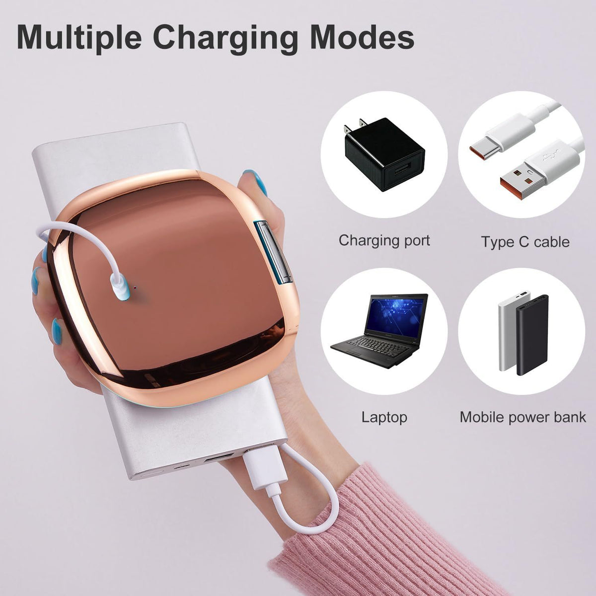 Rose Gold Rechargeable LED Travel Mirror