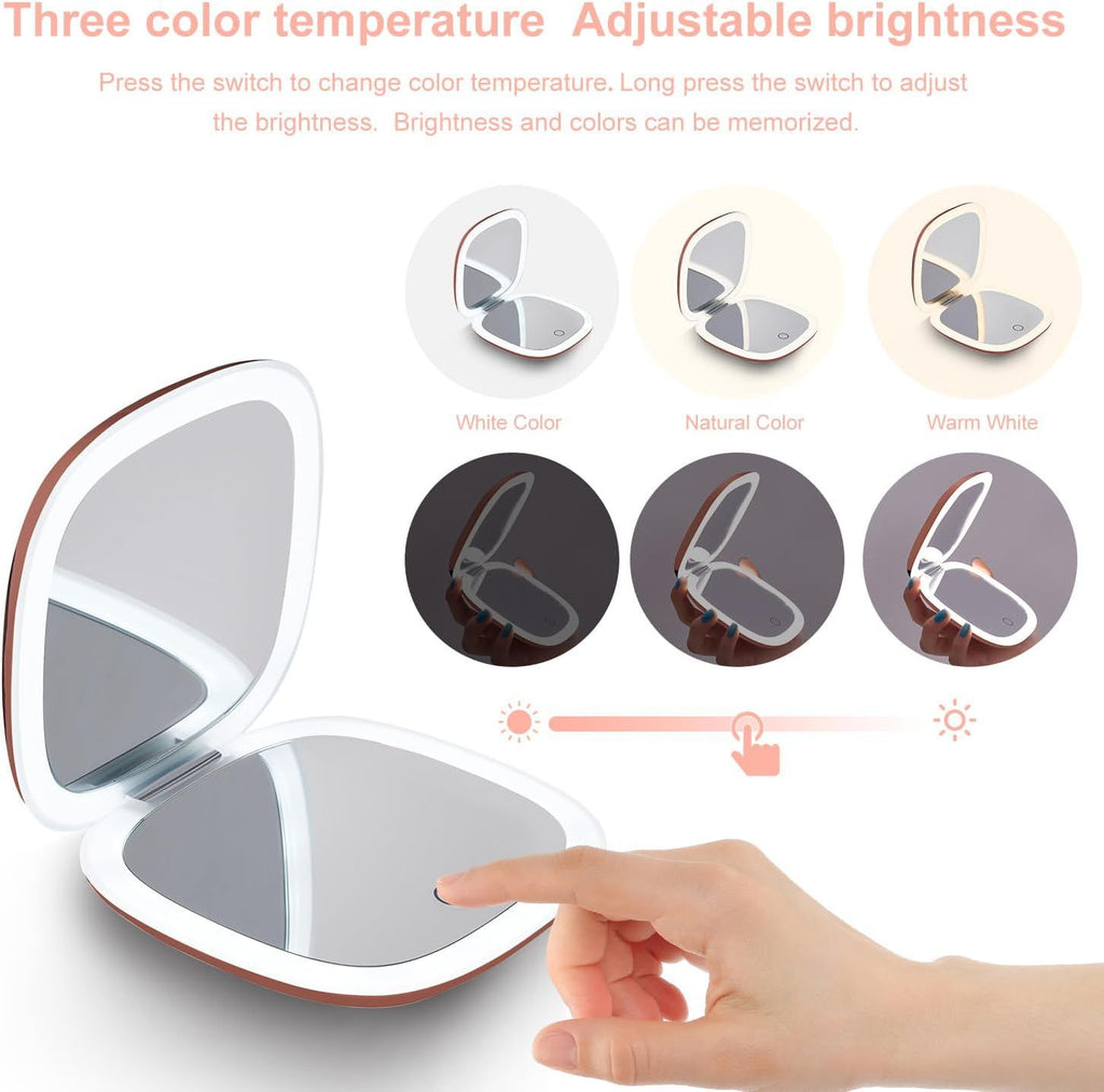 Rose Gold Rechargeable LED Travel Mirror