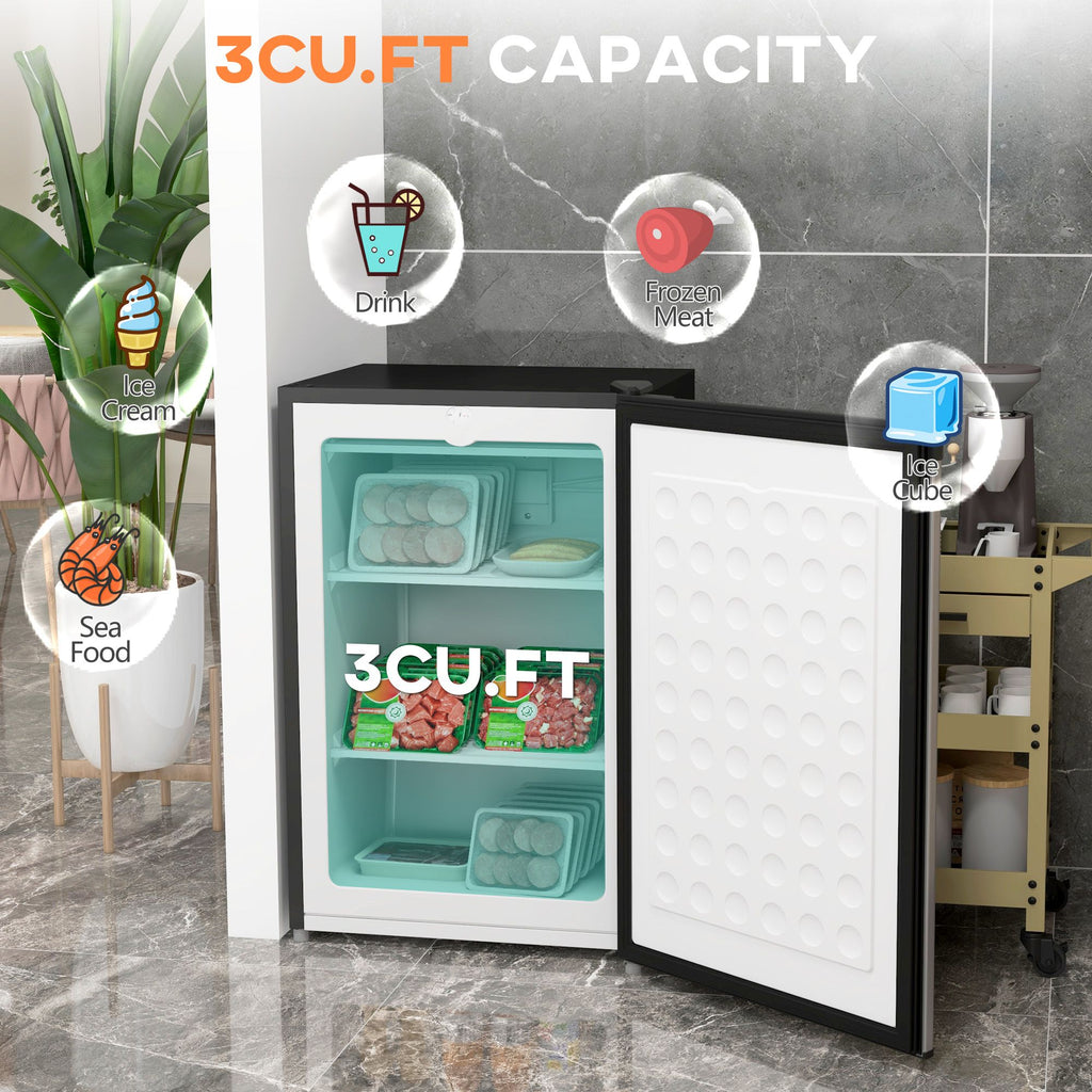 Compact Upright Freezer with Adjustable Thermostat & Reversible Door