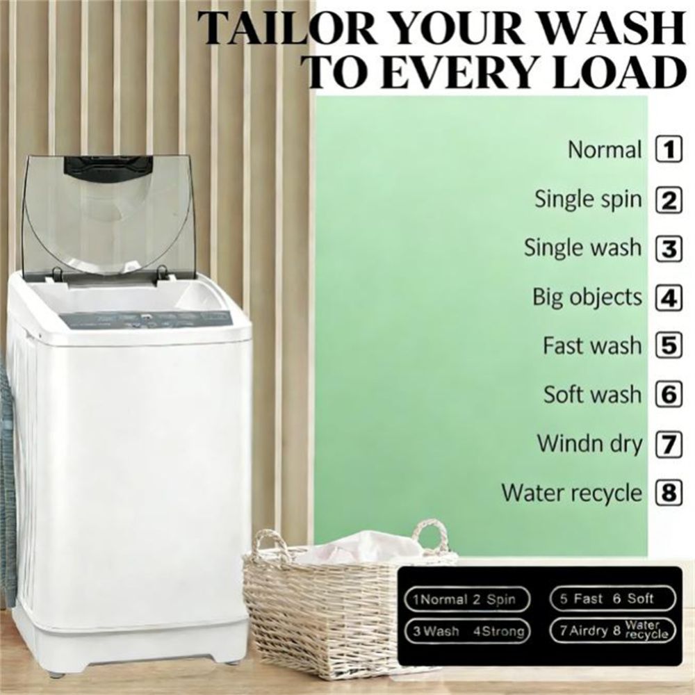Compact Portable Washing Machine with 8 Programs and Timer
