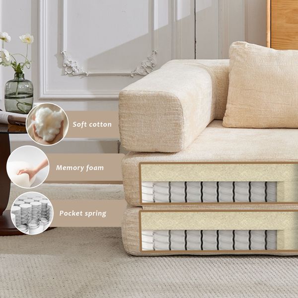 Convertible Floor Sofa Bed – No Assembly, Chenille Fabric, Beige