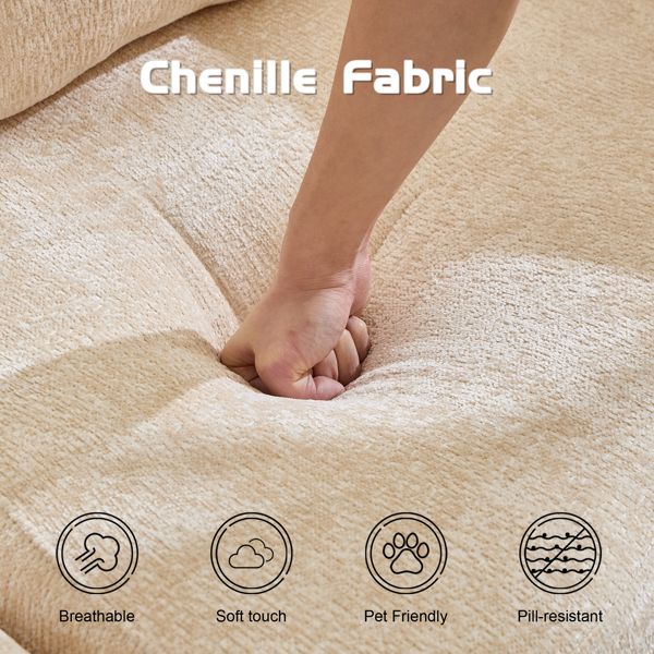 Convertible Floor Sofa Bed – No Assembly, Chenille Fabric, Beige