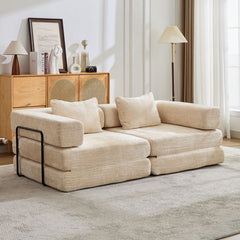Convertible Floor Sofa Bed – No Assembly, Chenille Fabric, Beige