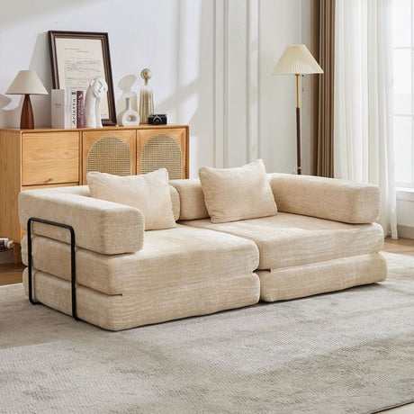 Convertible Floor Sofa Bed – No Assembly, Chenille Fabric, Beige