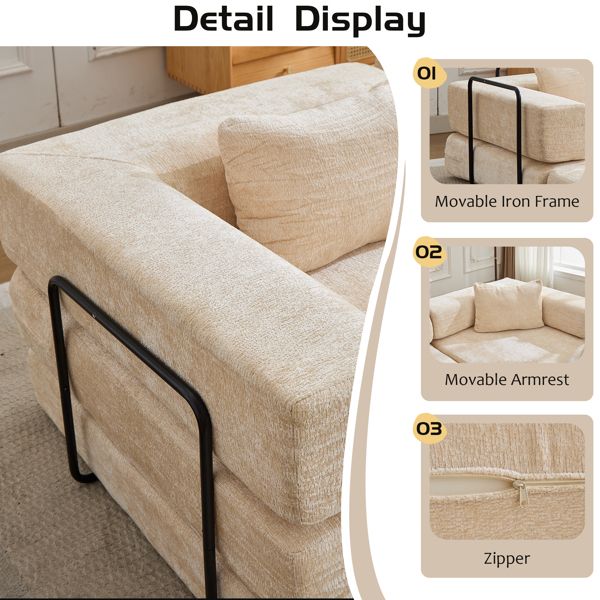 Convertible Floor Sofa Bed – No Assembly, Chenille Fabric, Beige