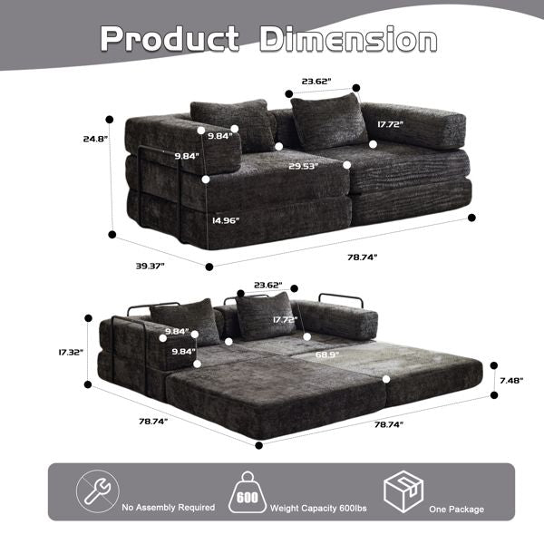 Convertible Floor Sofa Bed – No Assembly Required, Chenille Fabric