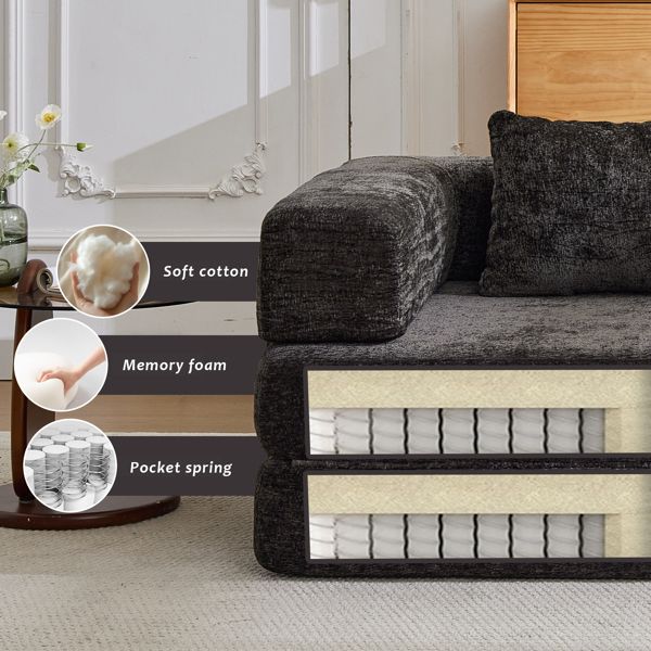 Convertible Floor Sofa Bed – No Assembly Required, Chenille Fabric