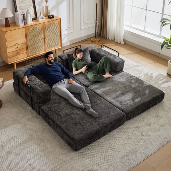 Convertible Floor Sofa Bed – No Assembly Required, Chenille Fabric