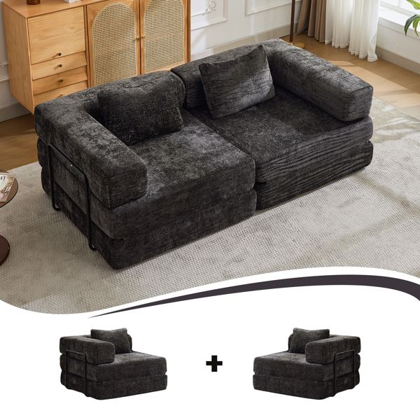 Convertible Floor Sofa Bed – No Assembly Required, Chenille Fabric