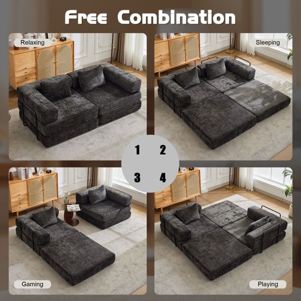 Convertible Floor Sofa Bed – No Assembly Required, Chenille Fabric