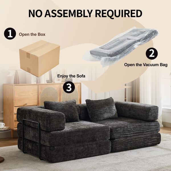 Convertible Floor Sofa Bed – No Assembly Required, Chenille Fabric