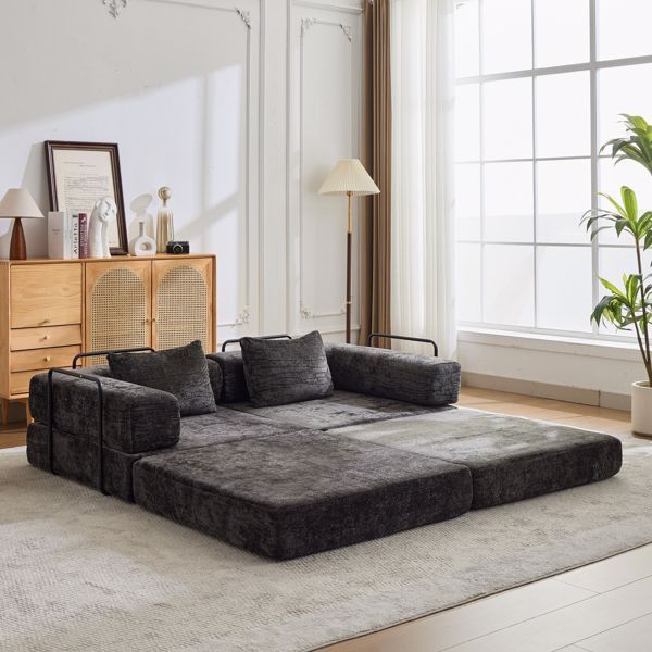 Convertible Floor Sofa Bed – No Assembly Required, Chenille Fabric