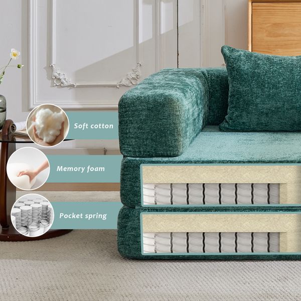 Convertible Floor Sofa Bed with Chenille Fabric, No Assembly Required
