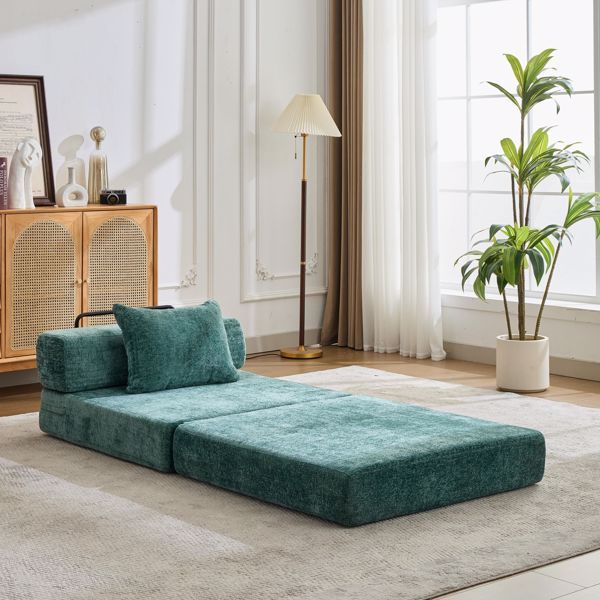 Convertible Floor Sofa Bed with Chenille Fabric, No Assembly Required