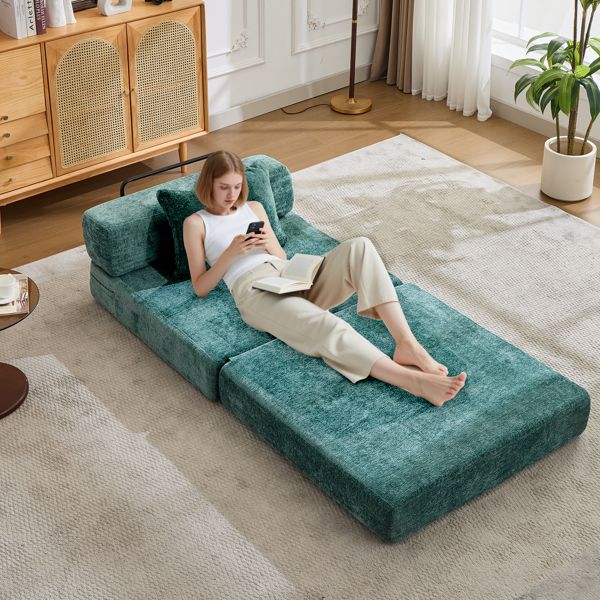 Convertible Floor Sofa Bed with Chenille Fabric, No Assembly Required
