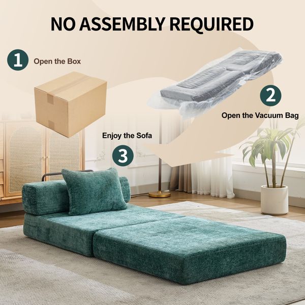 Convertible Floor Sofa Bed with Chenille Fabric, No Assembly Required