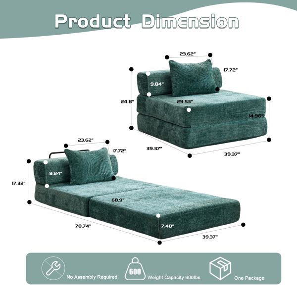 Convertible Floor Sofa Bed with Chenille Fabric, No Assembly Required