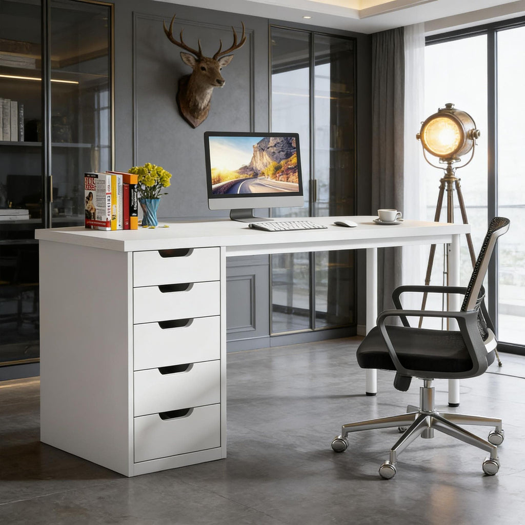Computer Desk with 5 Drawers – Modern Study Table for Home Office