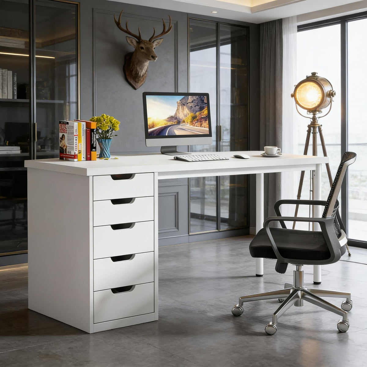 Computer Desk with 5 Drawers – Modern Study Table for Home Office