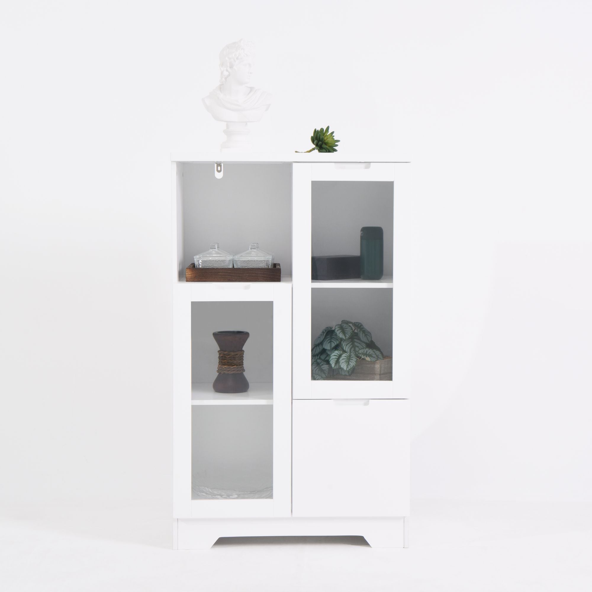 Multipurpose Storage Cabinet with Glass Doors and Adjustable Shelves