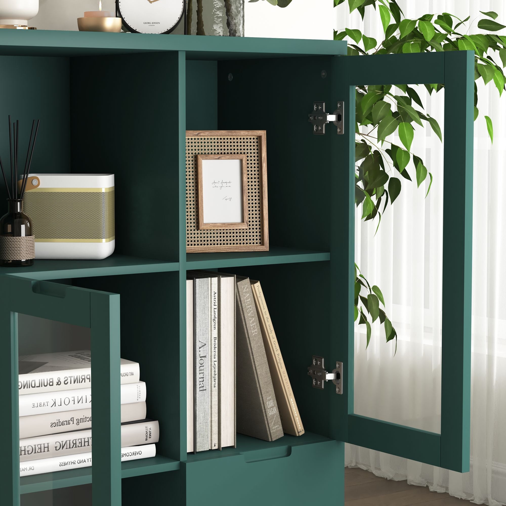Multipurpose Storage Cabinet with Glass Doors and Adjustable Shelves