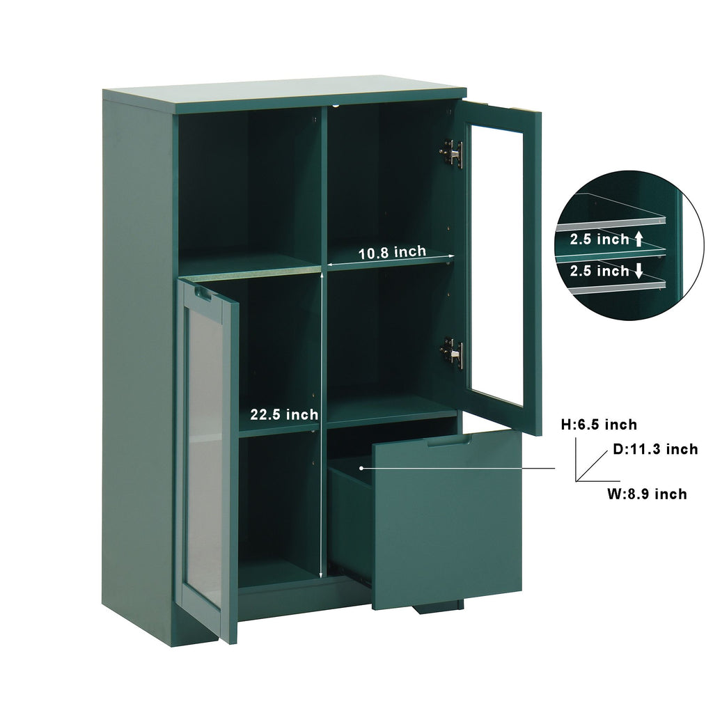 Multipurpose Storage Cabinet with Glass Doors and Adjustable Shelves