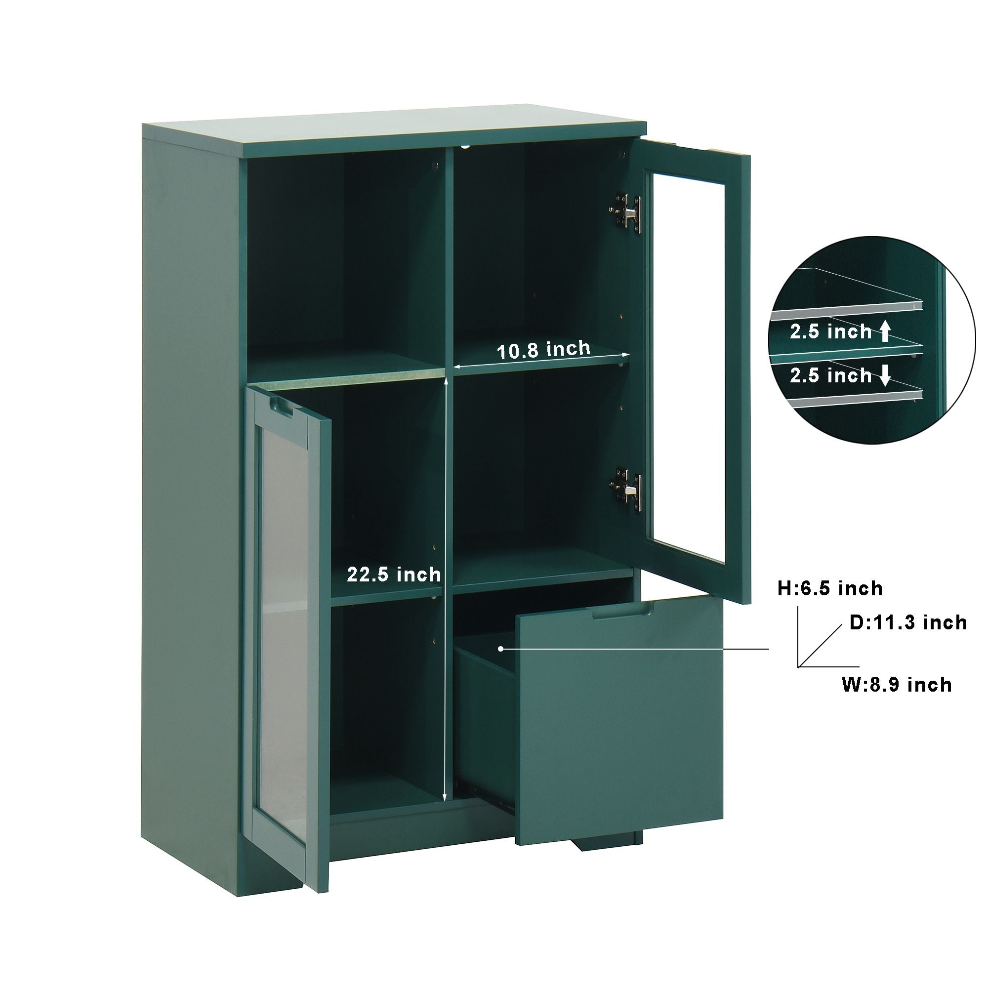 Multipurpose Storage Cabinet with Glass Doors and Adjustable Shelves
