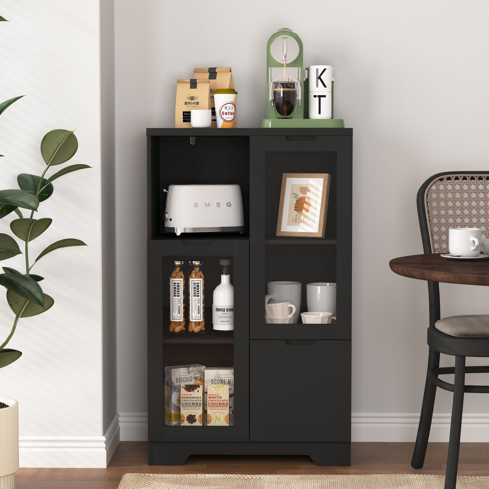 Multipurpose Storage Cabinet with Glass Doors and Adjustable Shelves