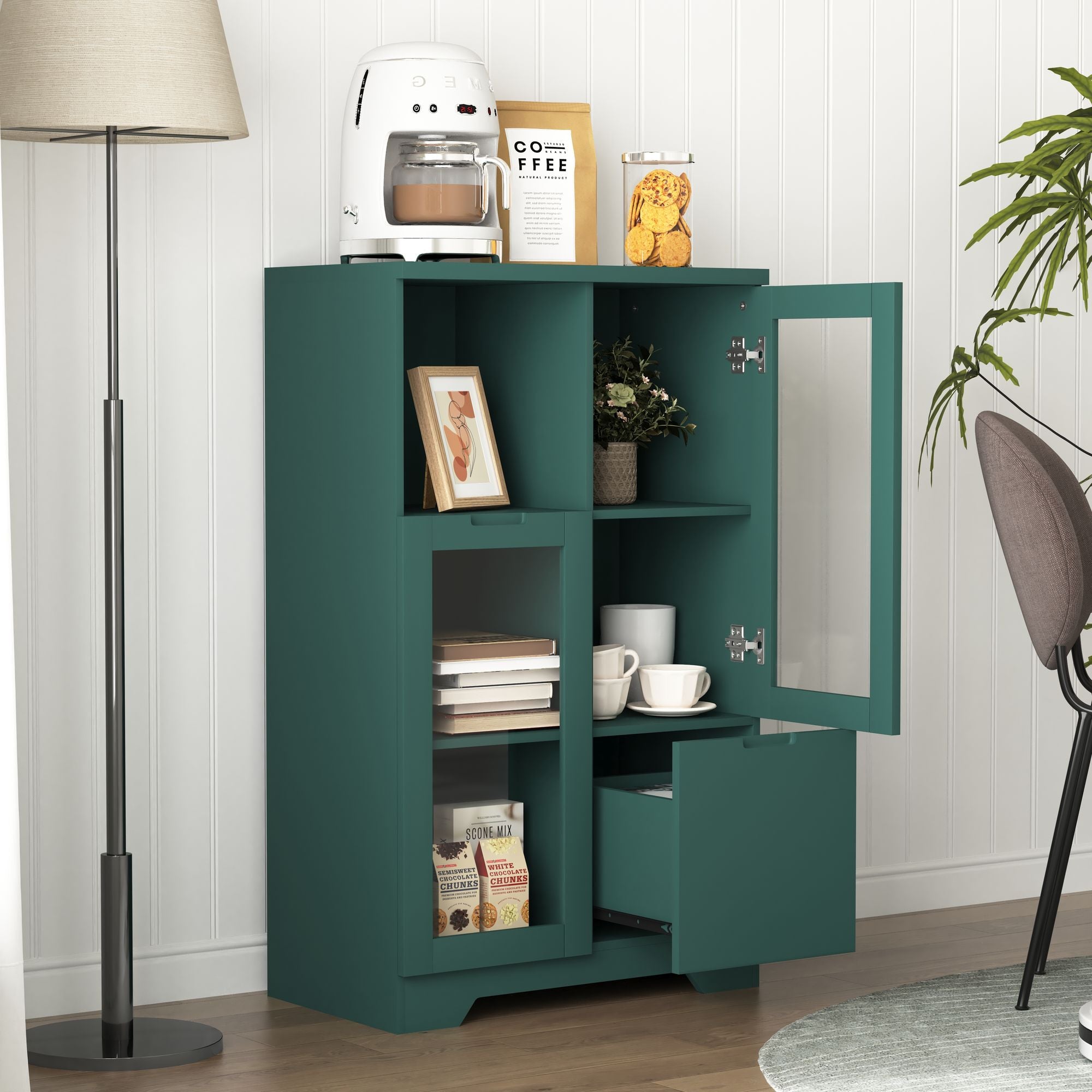 Multipurpose Storage Cabinet with Glass Doors and Adjustable Shelves