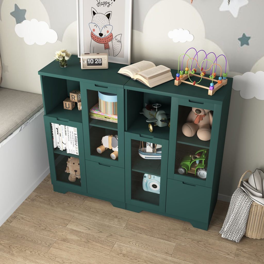 Multipurpose Storage Cabinet with Glass Doors and Adjustable Shelves
