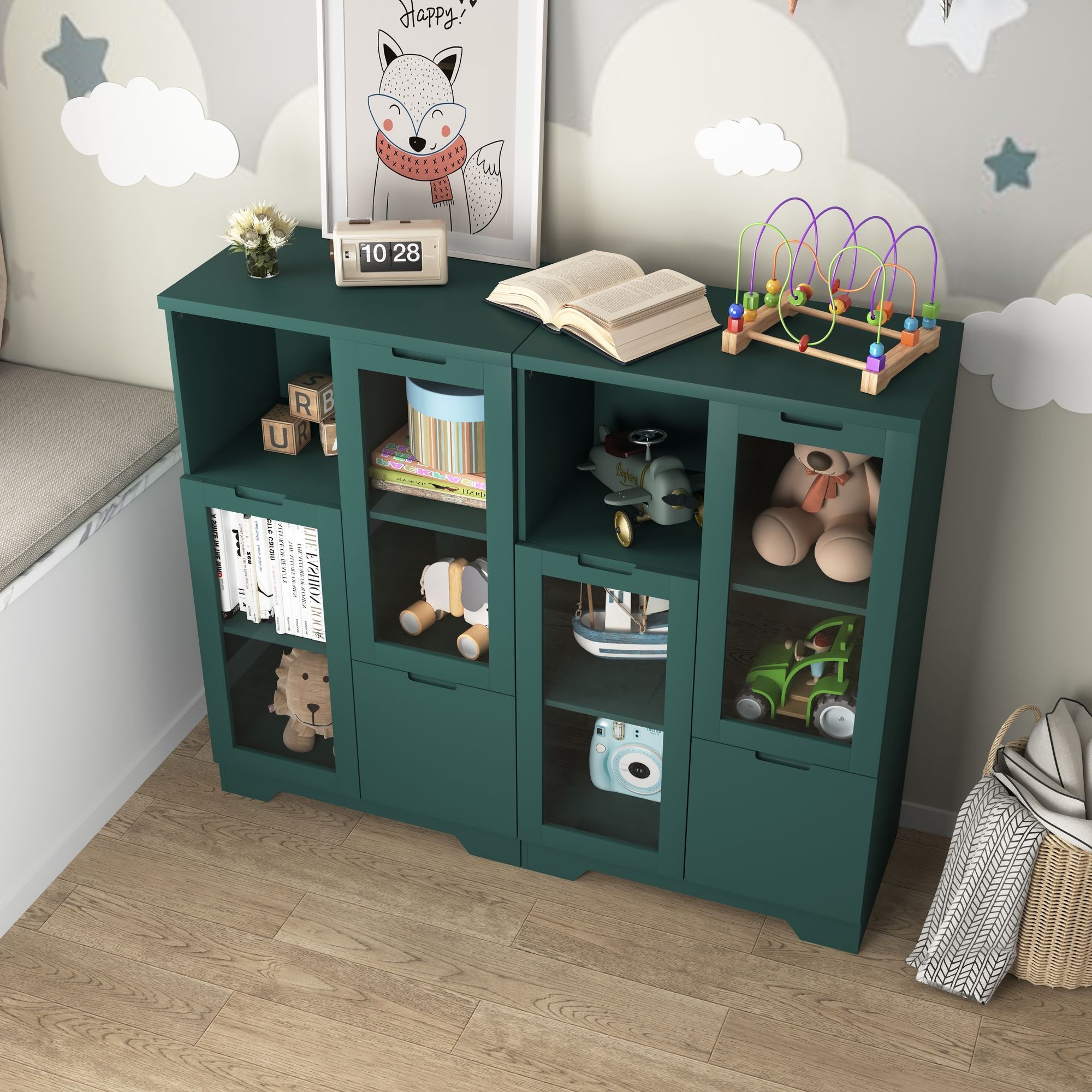 Multipurpose Storage Cabinet with Glass Doors and Adjustable Shelves