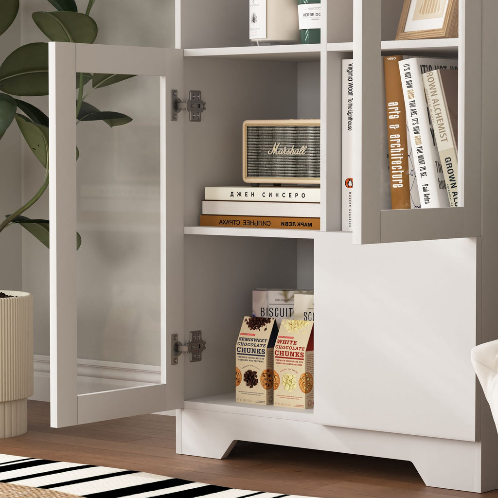 Multipurpose Storage Cabinet with Glass Doors and Adjustable Shelves