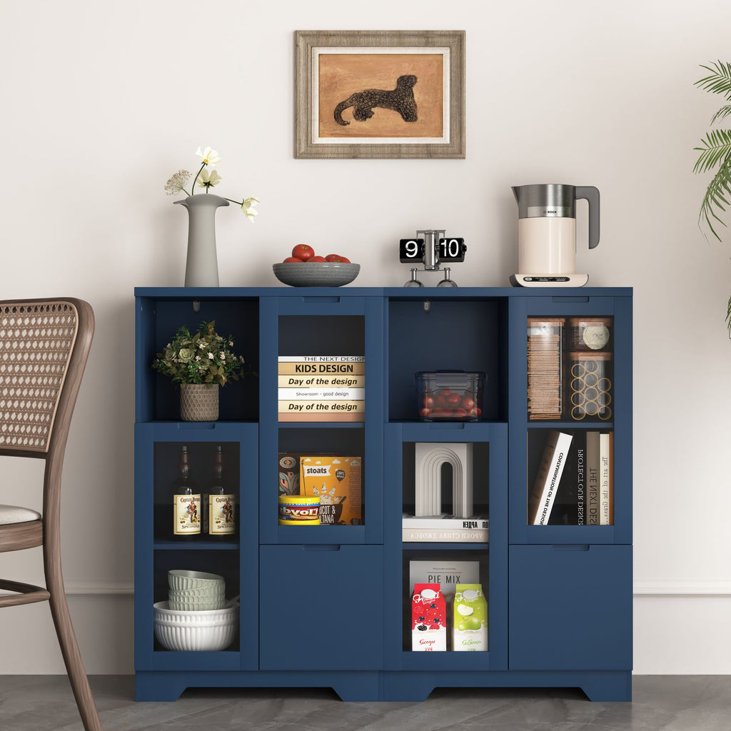 Multipurpose Storage Cabinet with Glass Doors and Adjustable Shelves