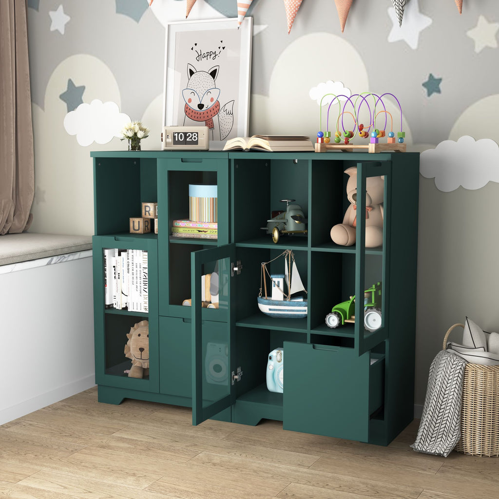 Multipurpose Storage Cabinet with Glass Doors and Adjustable Shelves