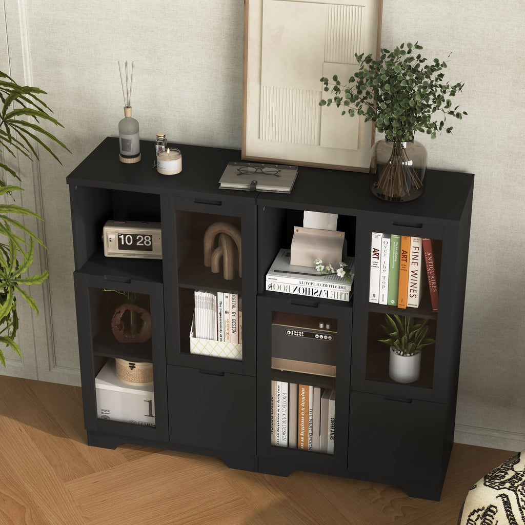 Multipurpose Storage Cabinet with Glass Doors and Adjustable Shelves