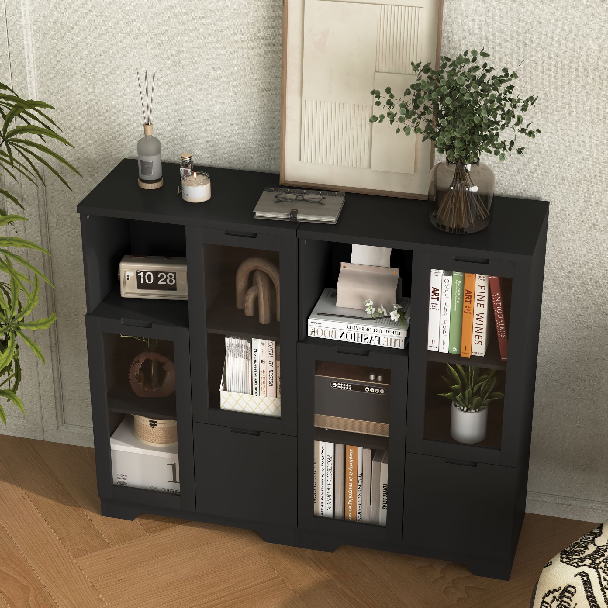 Multipurpose Storage Cabinet with Glass Doors and Adjustable Shelves