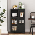 Multipurpose Storage Cabinet with Glass Doors and Adjustable Shelves - Black