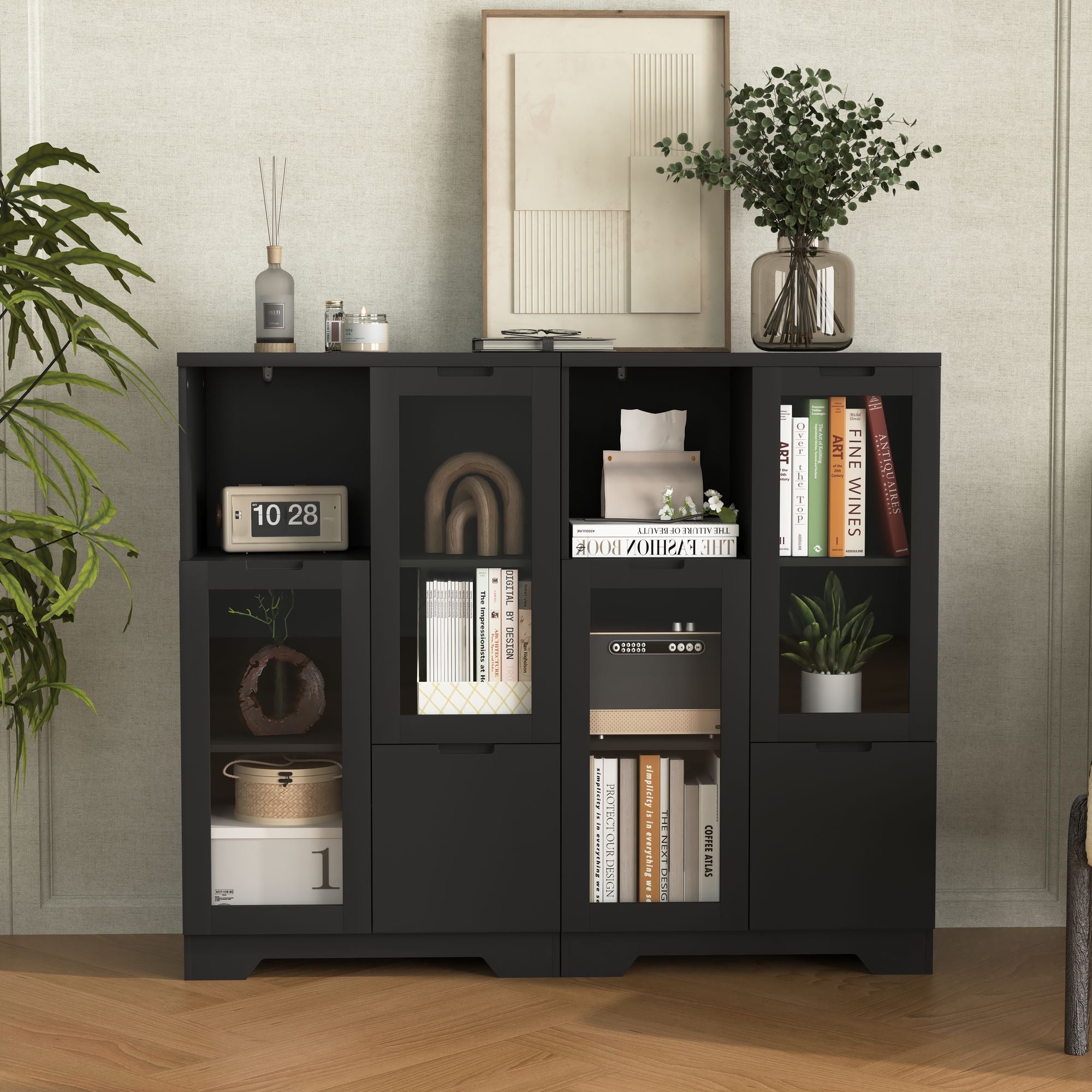 Multipurpose Storage Cabinet with Glass Doors and Adjustable Shelves