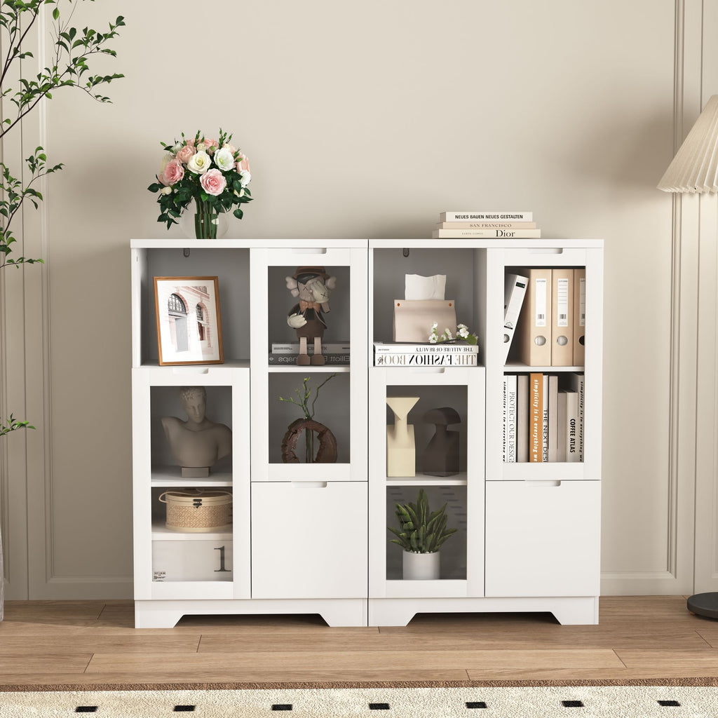 Multipurpose Storage Cabinet with Glass Doors and Adjustable Shelves
