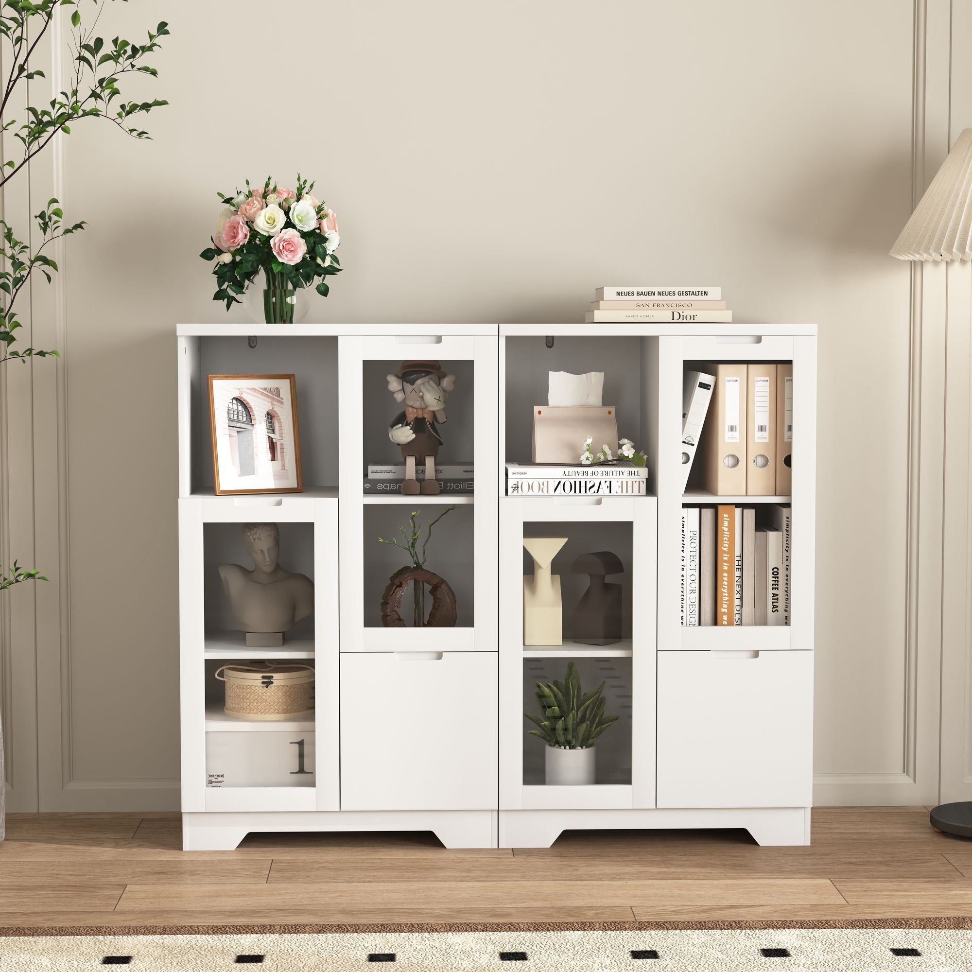 Multipurpose Storage Cabinet with Glass Doors and Adjustable Shelves