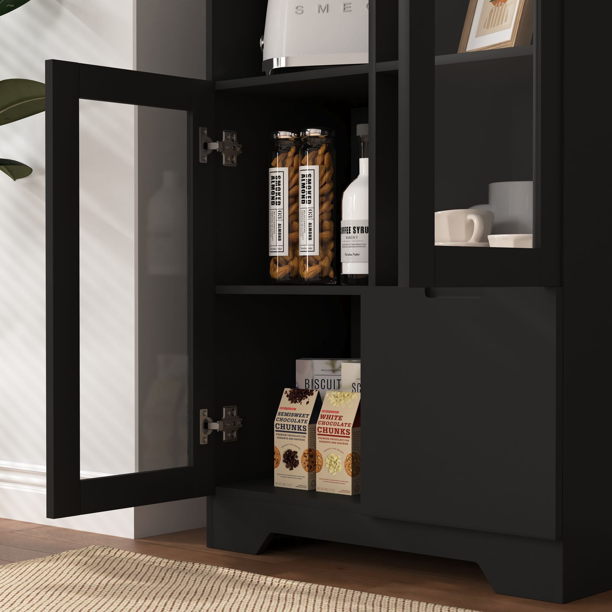 Multipurpose Storage Cabinet with Glass Doors and Adjustable Shelves
