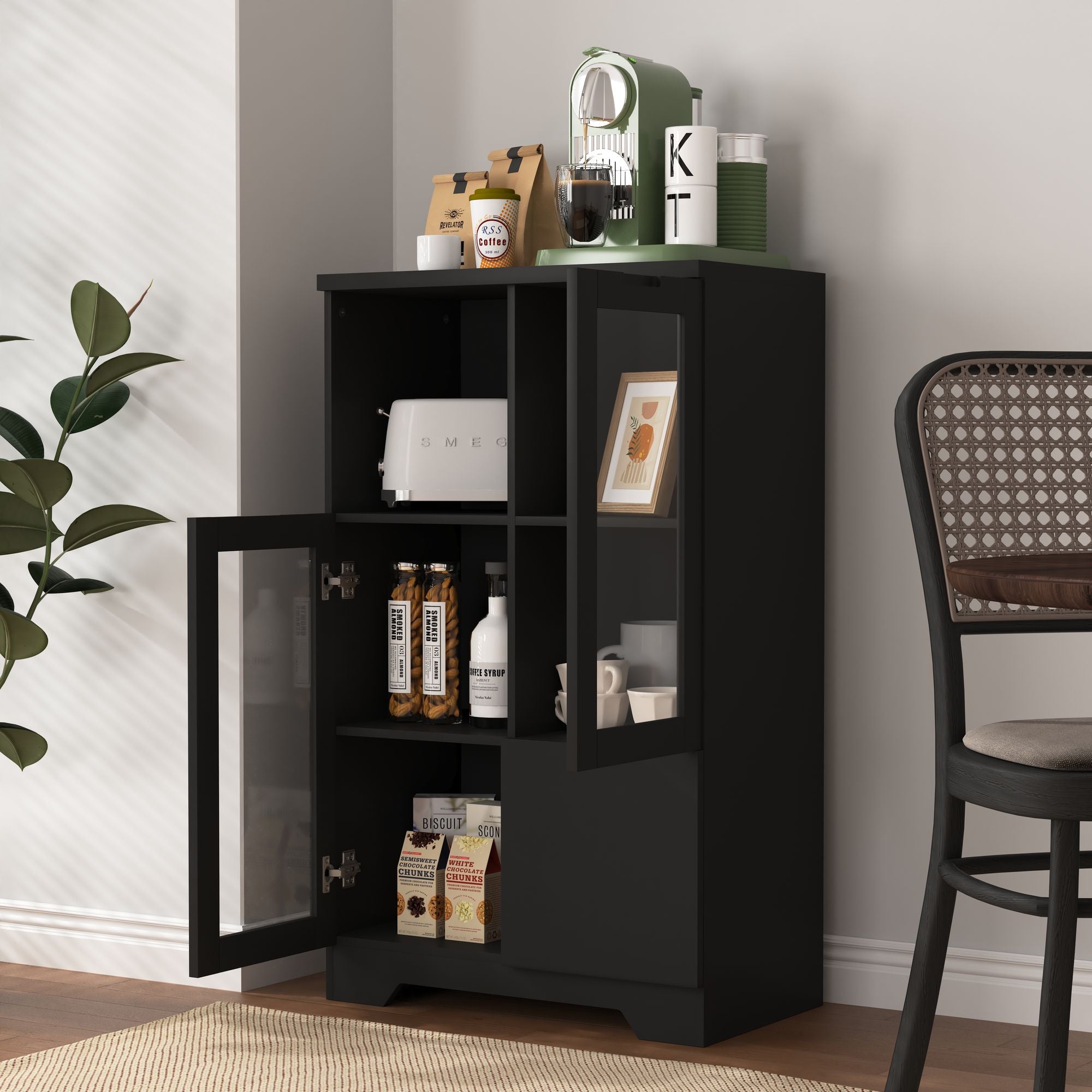 Multipurpose Storage Cabinet with Glass Doors and Adjustable Shelves
