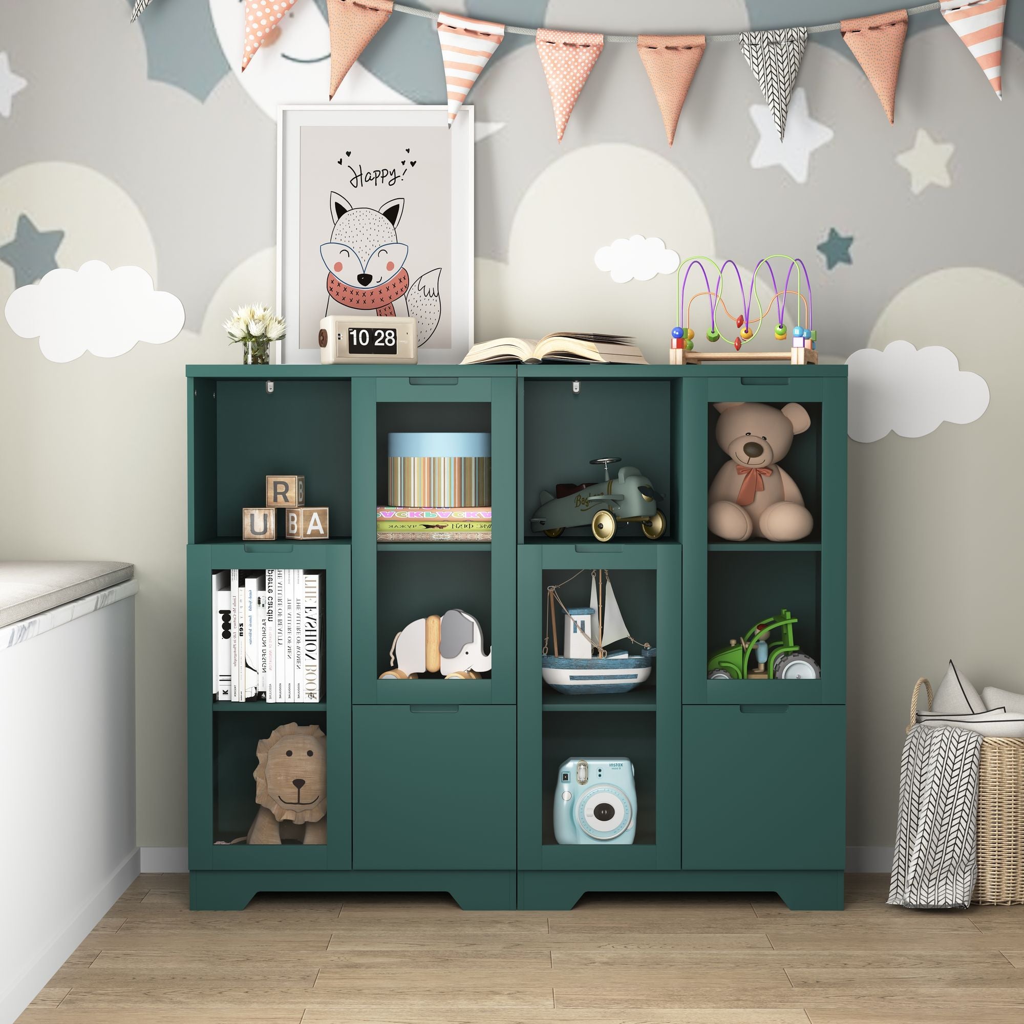 Multipurpose Storage Cabinet with Glass Doors and Adjustable Shelves