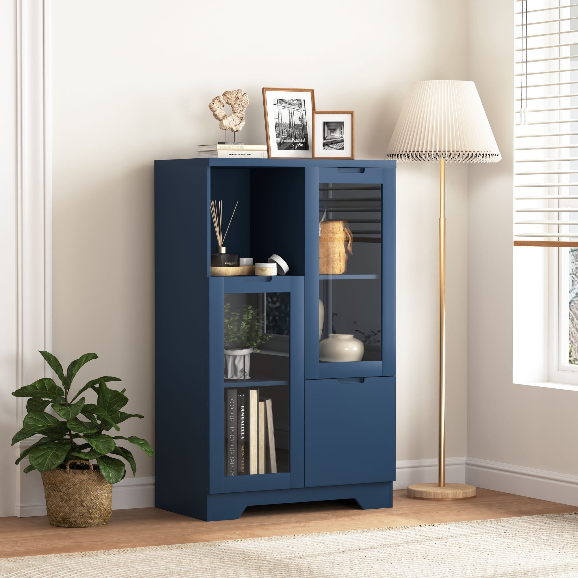 Multipurpose Storage Cabinet with Glass Doors and Adjustable Shelves