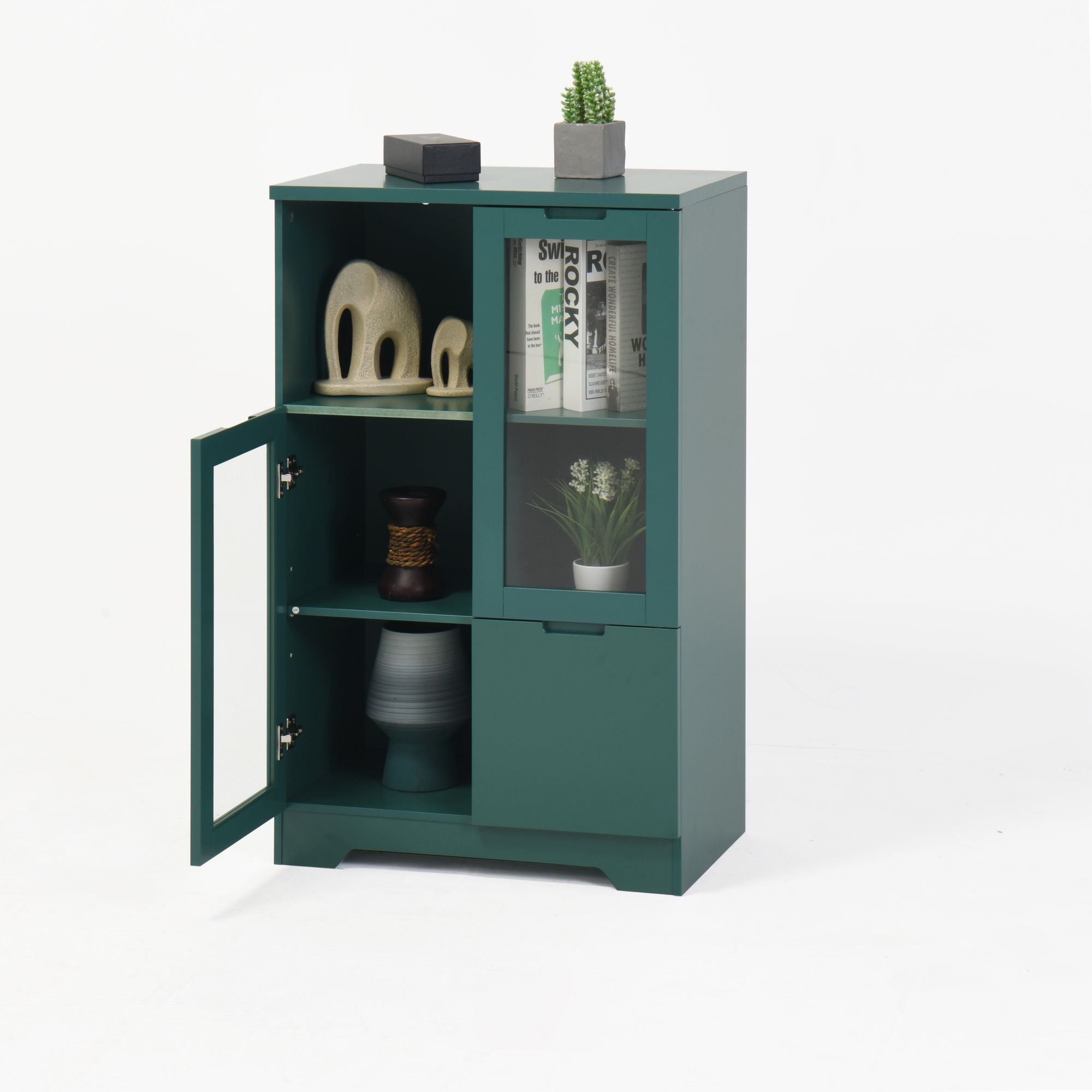 Multipurpose Storage Cabinet with Glass Doors and Adjustable Shelves